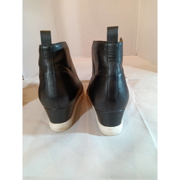 L Paolo Size 12 Med Wedge Sneaker Black Leather Platform Shoes Ankle Zip Bootie - Picture 2 of 14
